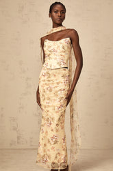 Alizée yellow floral-print fitted top & skirt matching set