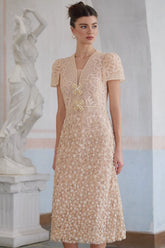 Bérengère neutrals faux-flower crochet midi dress