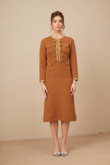 Epona brown braided-edge tweed dress