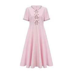 Cassi crystal-accented pink bow midi dress