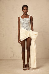 Gabrielle neutrals bowknot floral-lace-penal mini dress