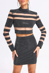 Elysia Mesh-paneled Crystal Embellished Top - Black
