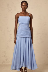 Marion blue ruched chiffon maxi dress