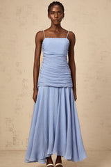 Marion blue ruched chiffon maxi dress