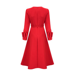Aurelia red long-sleeve floral dress