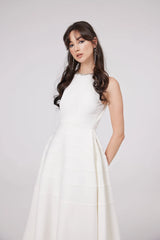 Inès white crystal-embellished midi dress