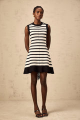 Heloise black horizontal-striped knit mini dress