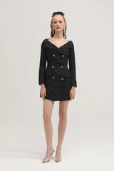 Erin black double-breasted coat dress