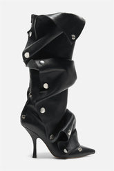 Isabela Appliqué Ruched Knee-high boots - Black
