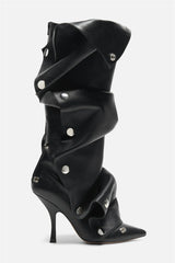 Isabela Appliqué Ruched Knee-high boots - Black