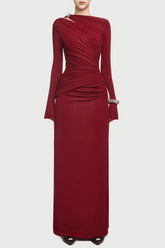 Lysander Asymmetrical Drape Cutout Maxi Dress - Red