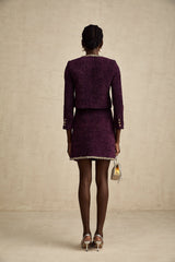 Elise purple crystal-trim tweed cardigan & skirt matching set