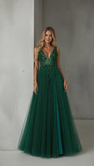 Elowen Emerald Sequin Tulle Maxi Gown