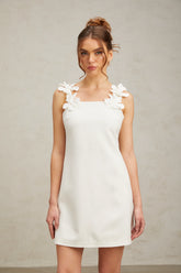 Clémence white faux-flower mini dress