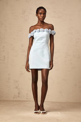 Hedwige blue flower-appliqué mini dress