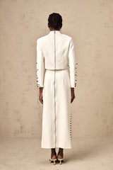 Marjolaine white faux-pearl top & skirt matching set
