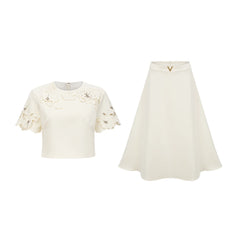 Coralie neutrals 3D-petal top & skirt matching set