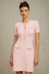 Eugénie pink beaded knit mini dress