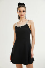 Lucasta faux-pearl flared mini dress