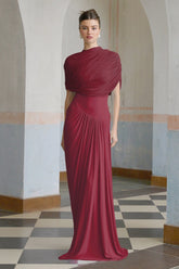 Catherine asymmetric pleated maxi dress in Red