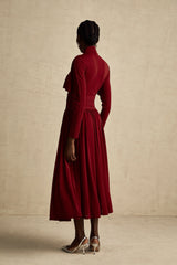 Camille red flap-designed ruched midi dress