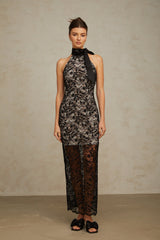 Coralie black floral-lace halterneck maxi dress