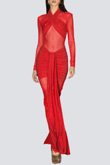 Chaviv Mesh Crystal Embellished Maxi Dress