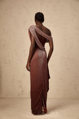 Delphine ribbon-design corset maxi dress in Brown