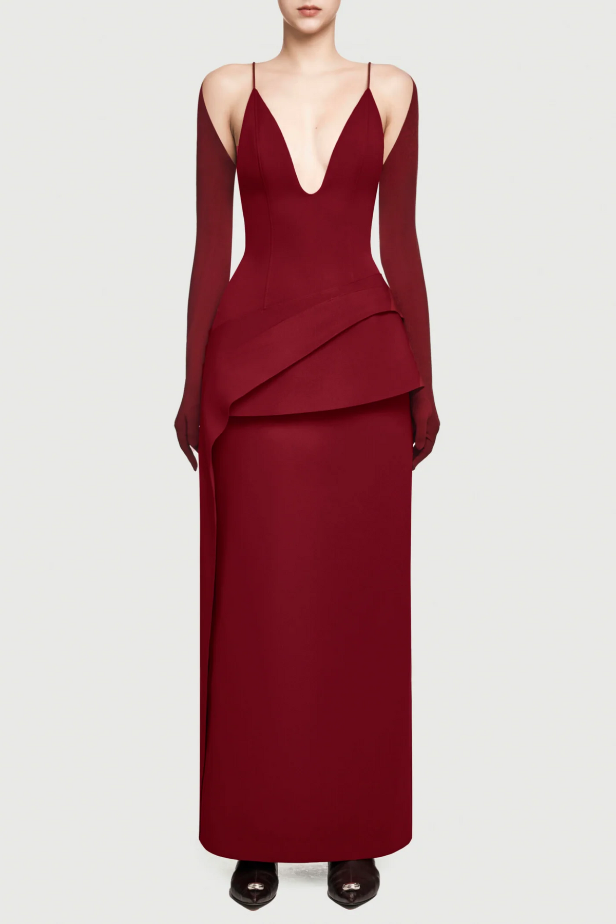 Chapera Asymmetrical Pleat Maxi Dress - Red