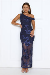 Soirée Off-Shoulder Maxi Dress Navy