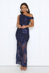 Soirée Off-Shoulder Maxi Dress Navy