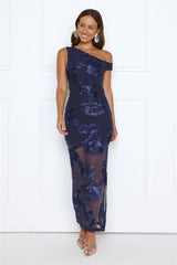 Soirée Off-Shoulder Maxi Dress Navy