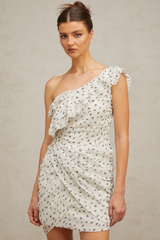 Irina white pattern-print ruffled mini dress