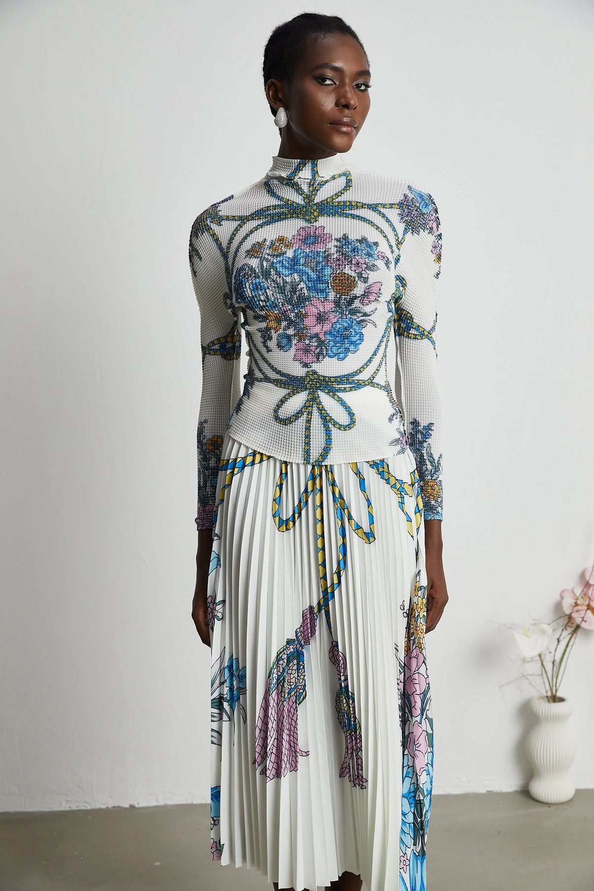 Huguette pattern-print top & skirt matching set