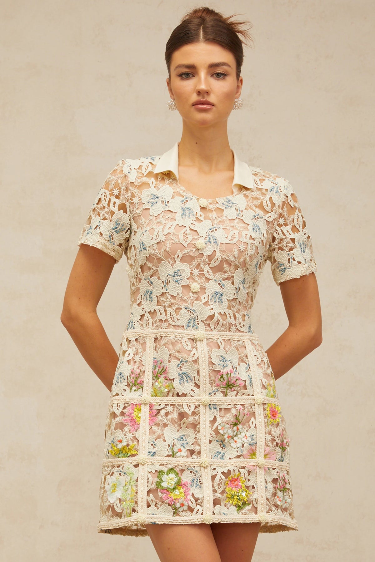 Françoise flower-embroidery mini dress