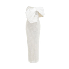 Maura faux-pearl off-shoulder dress