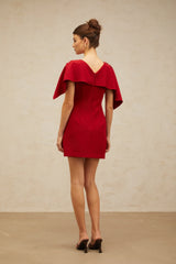 Constance wine-red cape-design A-line mini dress