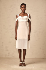 Gloria white semi-sheer ruched midi dress