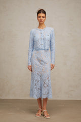 Ariane blue floral-lace top & skirt matching set