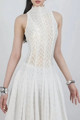 Dodiya Wavy-pattern Sleeveless Lace Maxi Dress