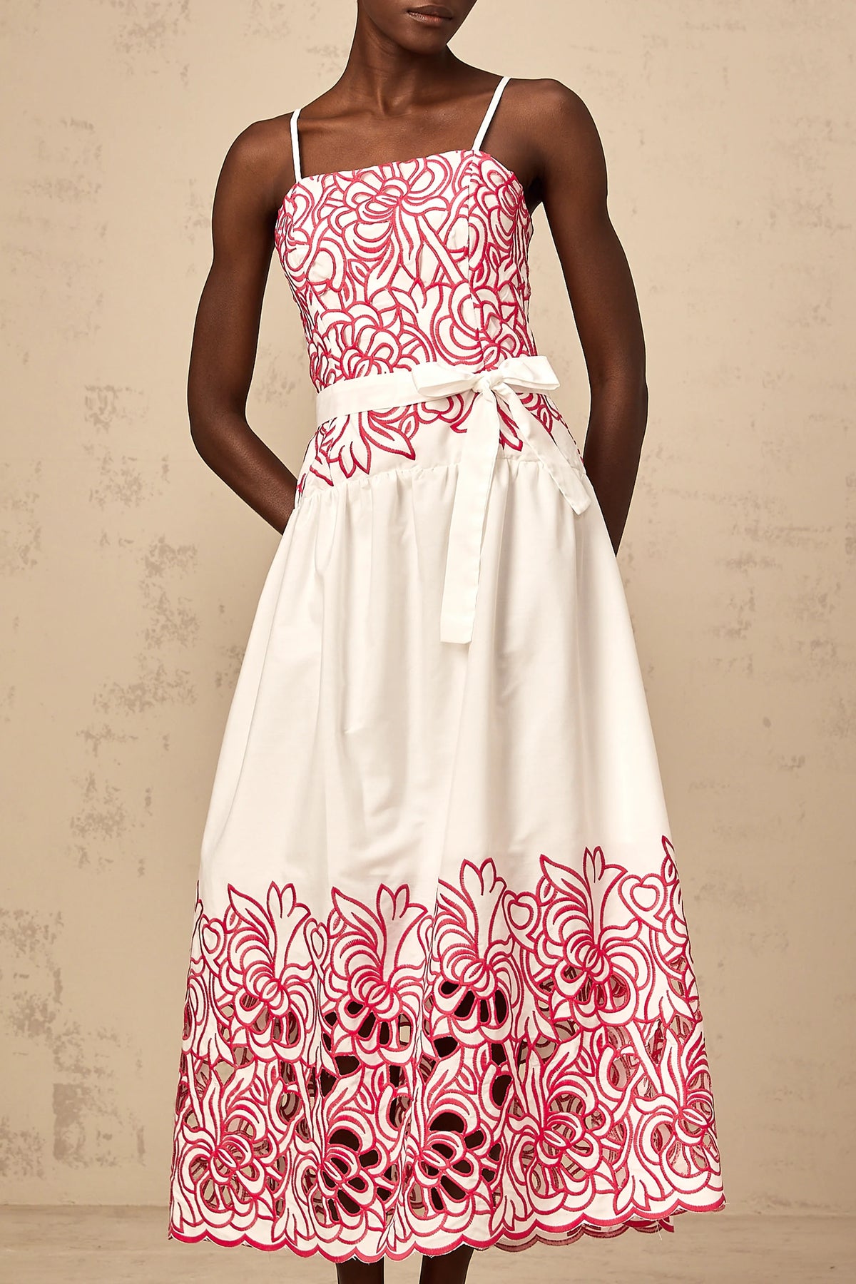 Béatrice pink cut-out embroidered midi dress