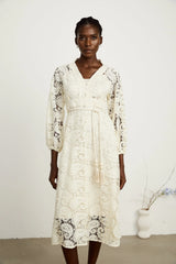Georgette paisley-pattern lace midi dress
