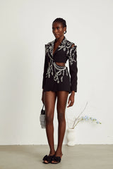 Audrey black crystal-embellished cut-out jacket