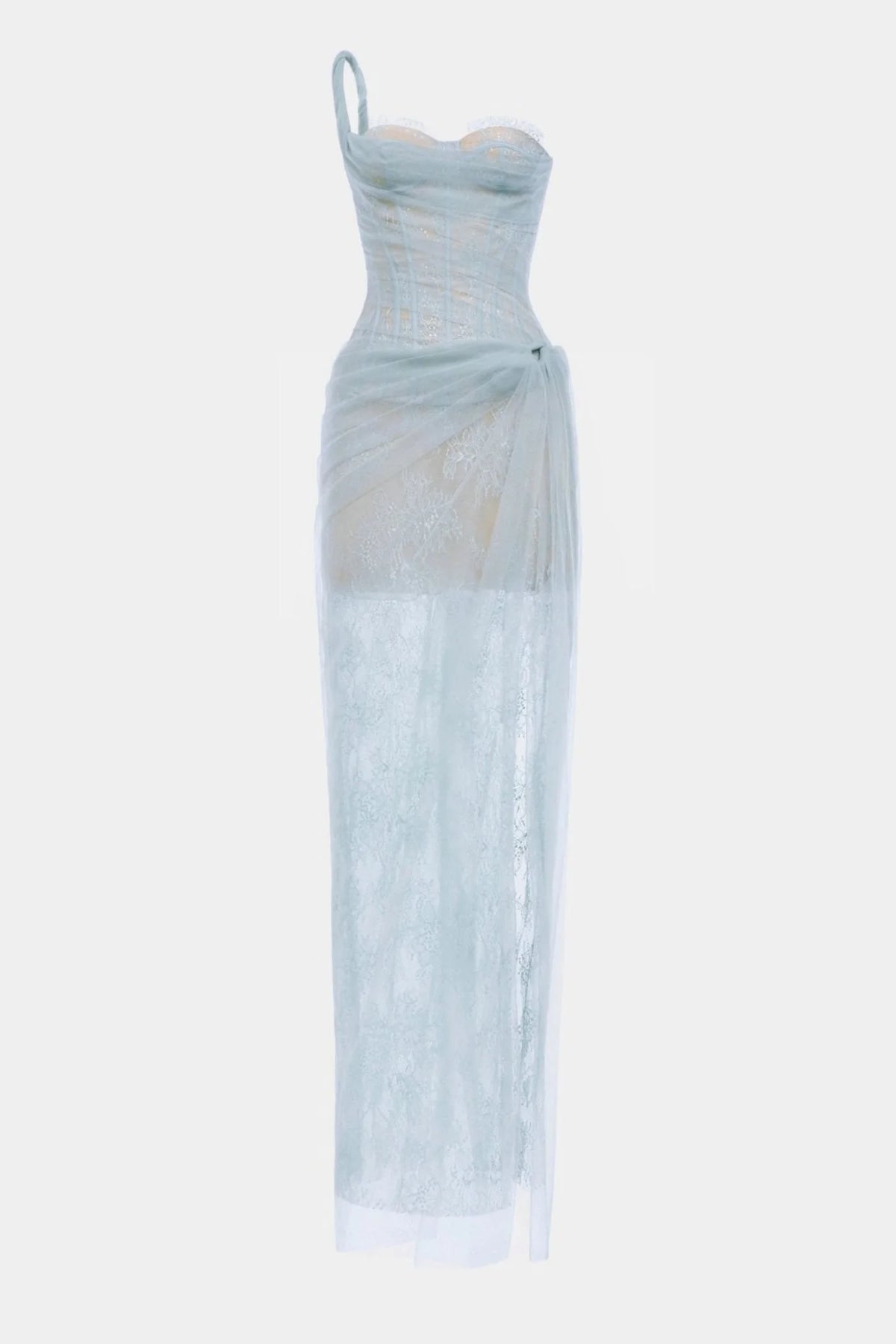 Inina Lace Corset One Shoulder Maxi Dress - Blue