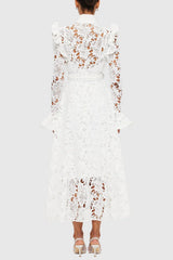 Freya Ruffle Lace-embroidered Belted Midi Dress - White
