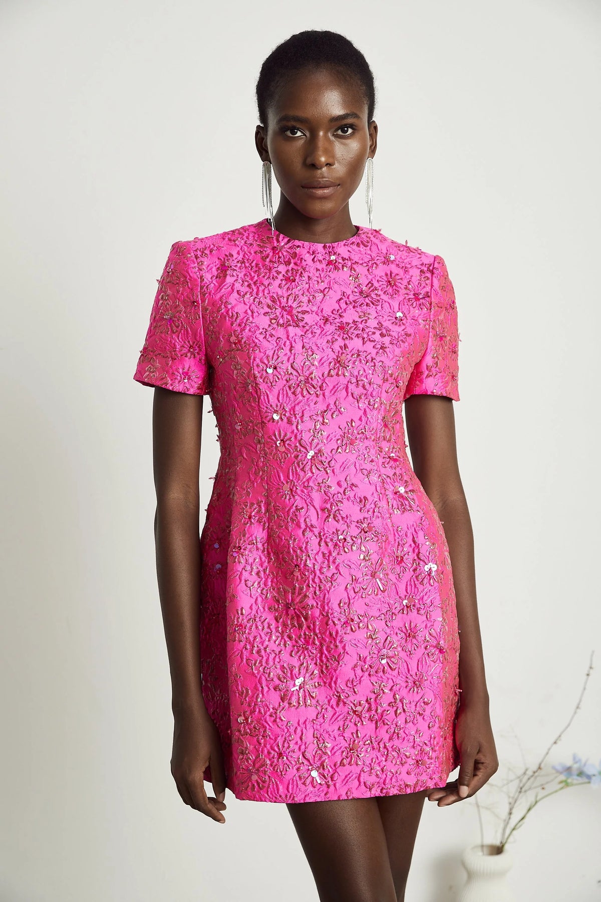 Celestia Floral-Appliqué Embellished Mini Dress