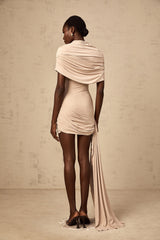 Gaëlle neutrals cape-design ruched fitted mini dress