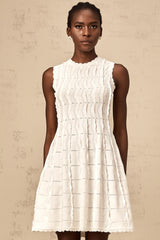 Esmée white ruffled sleeveless knit mini dress
