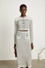 Colette pointelle-knit cardigan & skirt matching set