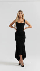 Black Jacquard Corset Maxi Dress